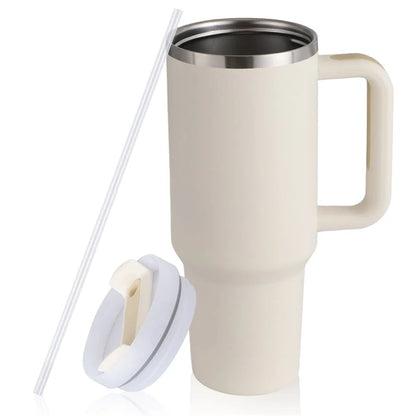40oz stainless steel coffee mug with handle and straw, BPA-free, various colours available