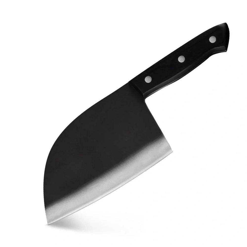 Hand-forged stainless steel butcher knife with wood handle for precision cooking