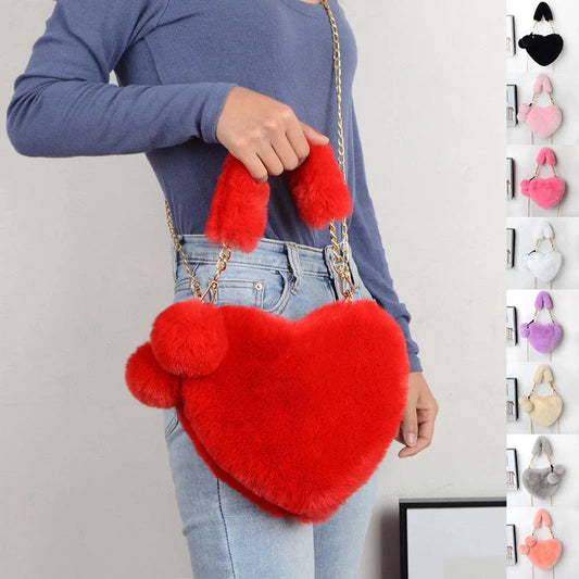 Love Bags Soft Plush Heart-Shaped Handbag for Women in various colours