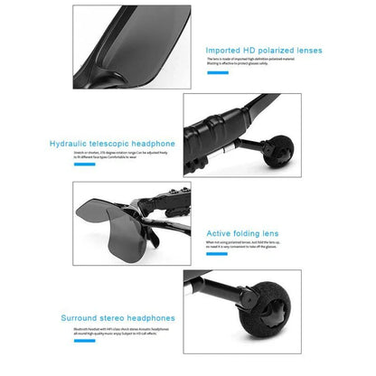 Bluetooth 5.0 Smart Sunglasses with wireless headphones and microphone for high-fidelity audio and eye protection