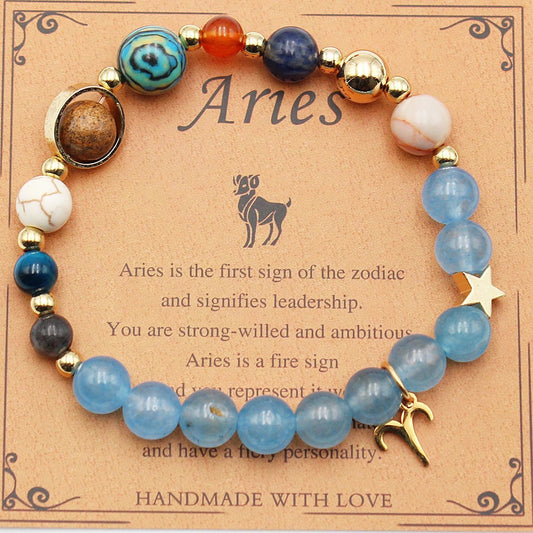 Natural stone zodiac bracelets for all constellations, featuring genuine stone beads and unisex design.