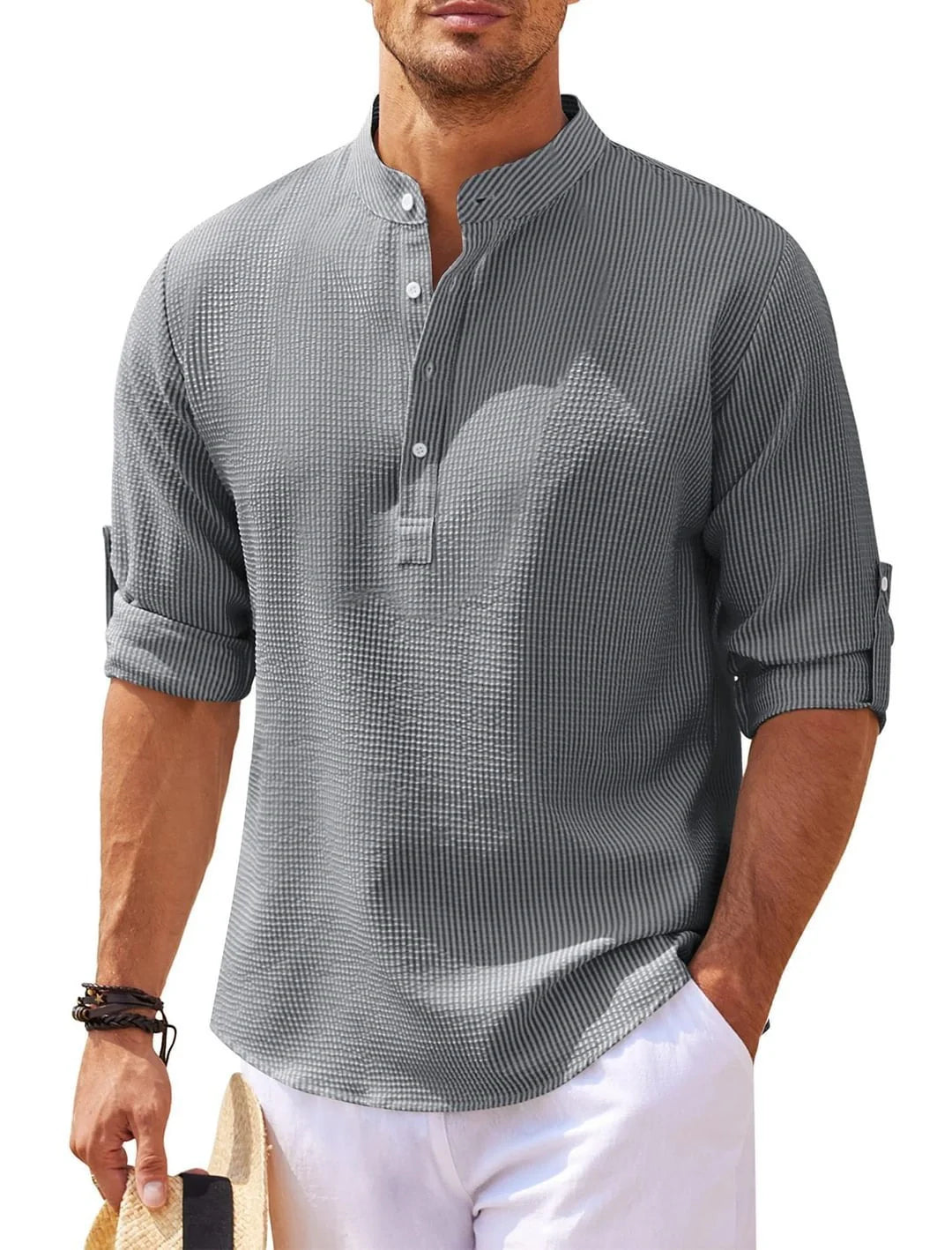 Premium casual cotton shirt in various colours with a stylish stand collar design
