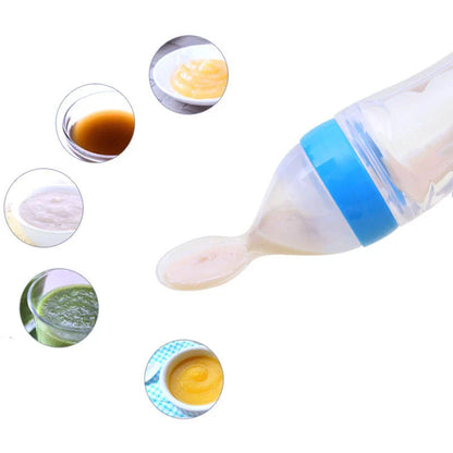 Premium silicone baby feeding set with spoon and bottle in various vibrant colours