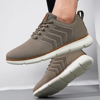 Men's black lace-up mesh sneakers with round toe design