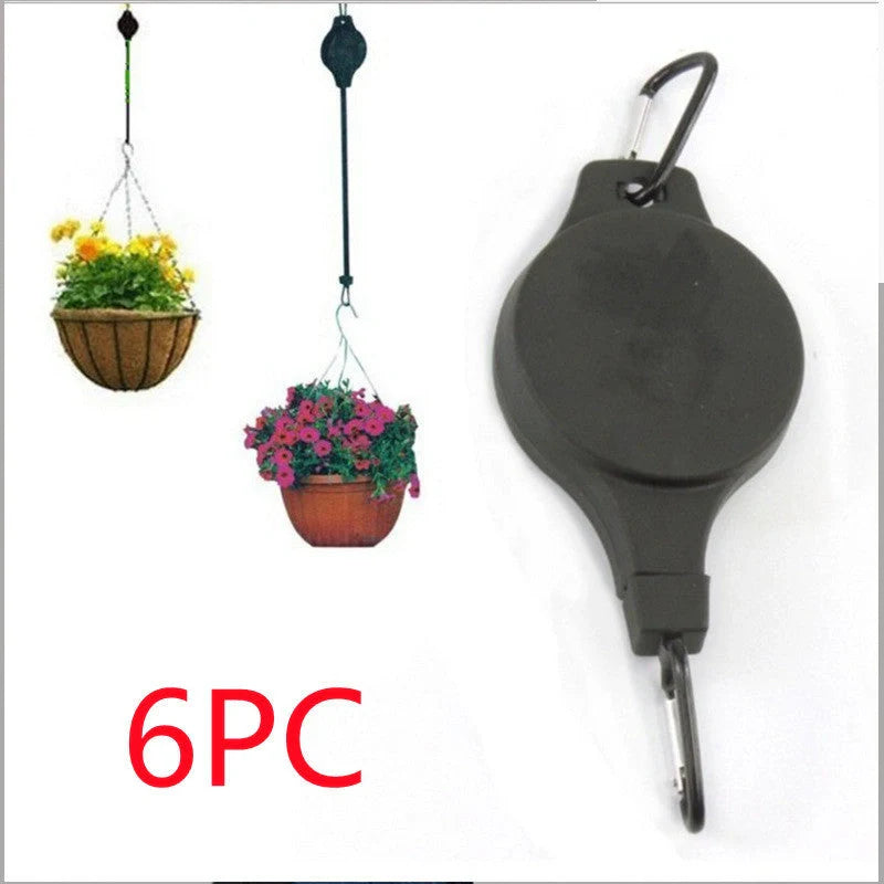 Detachable hanging basket hook with elastic cord for adjustable plant height