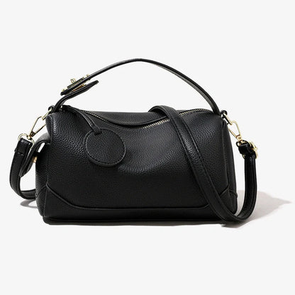 Women's dark brown and black PU leather crossbody pillow bag with large capacity