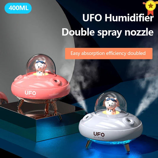 Stylish wireless air humidifier with colourful ambient lighting, dual nozzles, and long-lasting battery for versatile indoor use