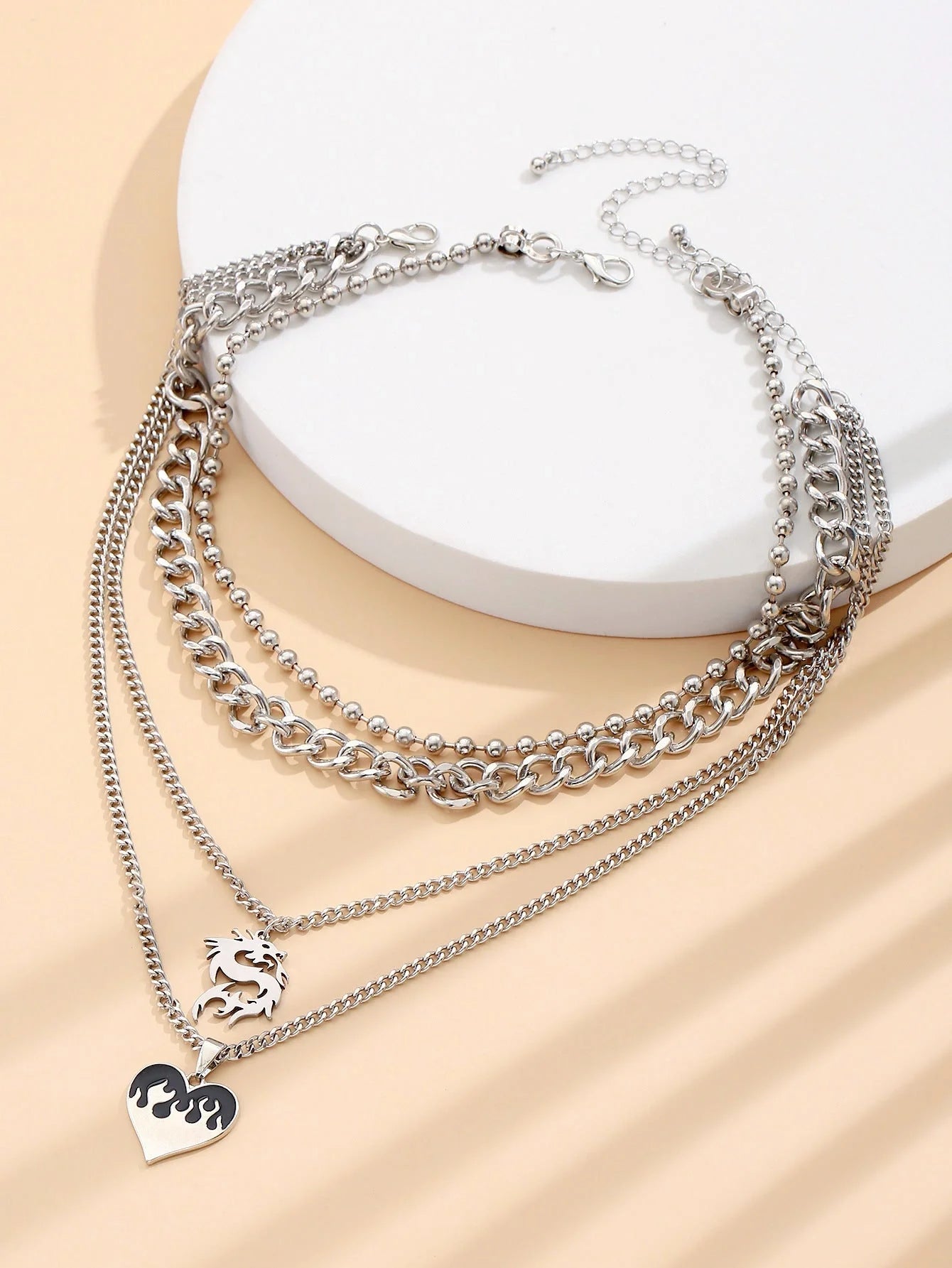 Simple Love Dragon Pendant with adjustable alloy chain in silver electroplated finish