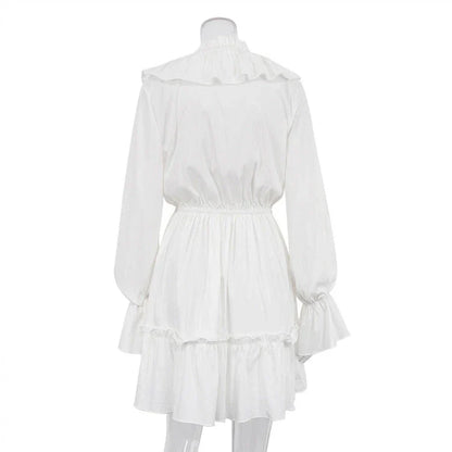 Stylish Y2K-inspired viscose dress with v-neck and flared sleeves, available in a range of vibrant colors