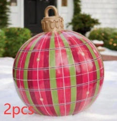 Vibrant inflatable Christmas baubles in a variety of colours and patterns, perfect for outdoor holiday decoration