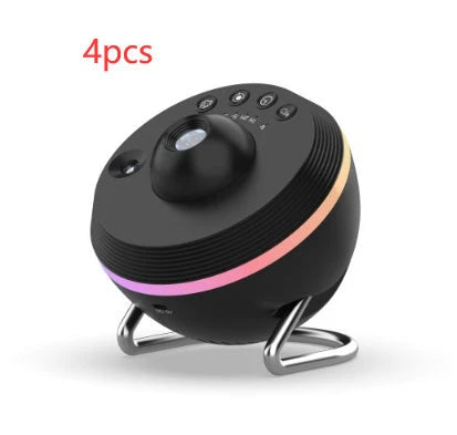 A dynamic galaxy projector that transforms any space into a captivating celestial display with 13 stunning film effects, motorized rotation, and adjustable color modes.