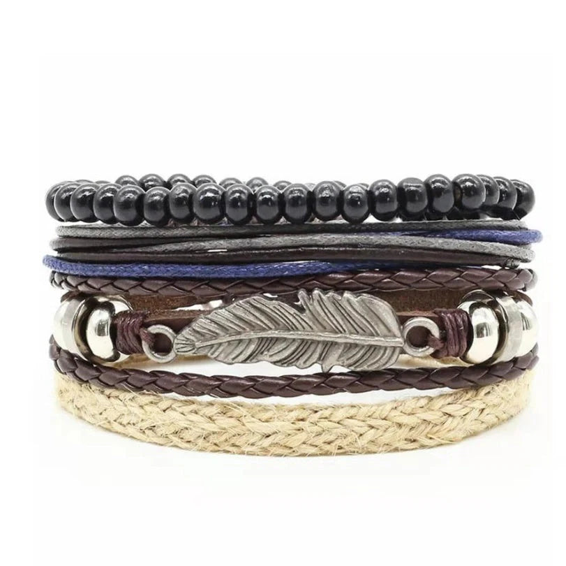 Men's genuine leather vintage braided bracelet with adjustable closure