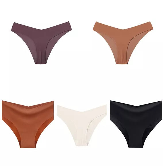 Women's V-shaped Waistband Seamless Ice Silk Panties in 5-colour set