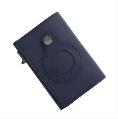 Premium leather wallet with built-in AirTag holder for secure everyday carry and item tracking