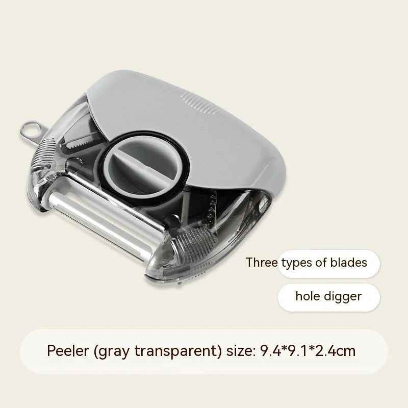 3-in-1 Stainless Steel Peeler Shredder in green and grey with ergonomic handle