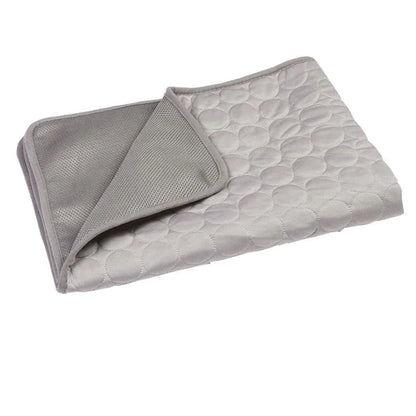 A cooling mat for pets in various sizes and colors, designed to provide refreshing comfort and temperature regulation.