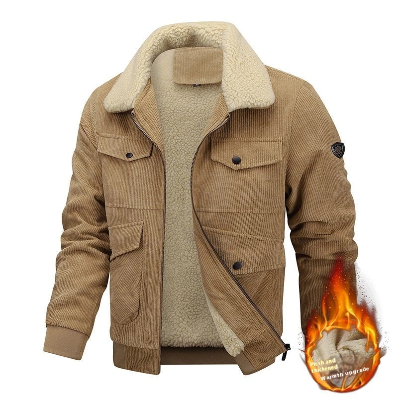 Men's fleece jacket with a lapel design, pockets, and available in multiple colors