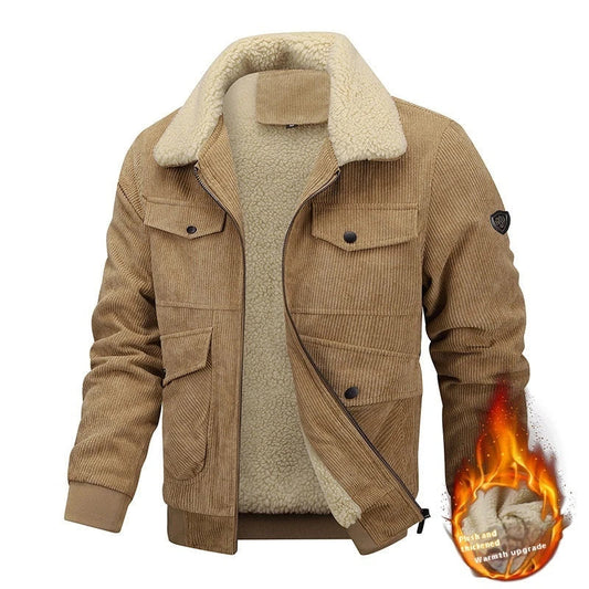 Men's fleece jacket with a lapel design, pockets, and available in multiple colors