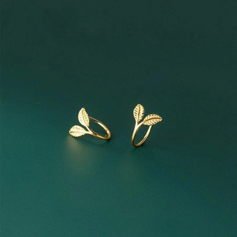 Handcrafted S925 sterling silver branch bud earrings with leaf design