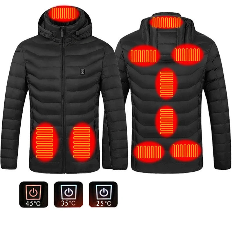 Men's electric heated puffer jacket for skiing with insulated hood