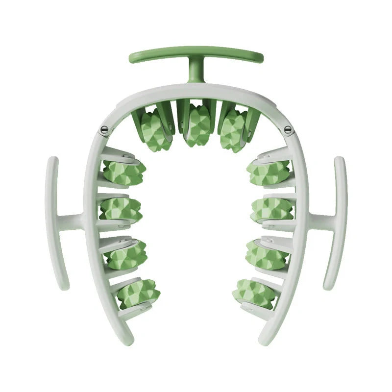 Manual round massager with 11 wheels for waist, buttocks, and thigh relief in white pink, white green, or green
