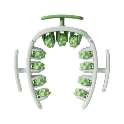 Manual round massager with 11 wheels for waist, buttocks, and thigh relief in white pink, white green, or green