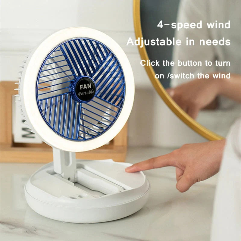 USB charging foldable table fan with LED light and adjustable speed settings