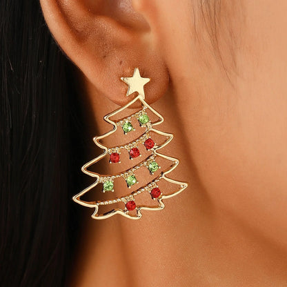 Christmas Tree Zircon Earrings in Gold Red White and Gold Red Green