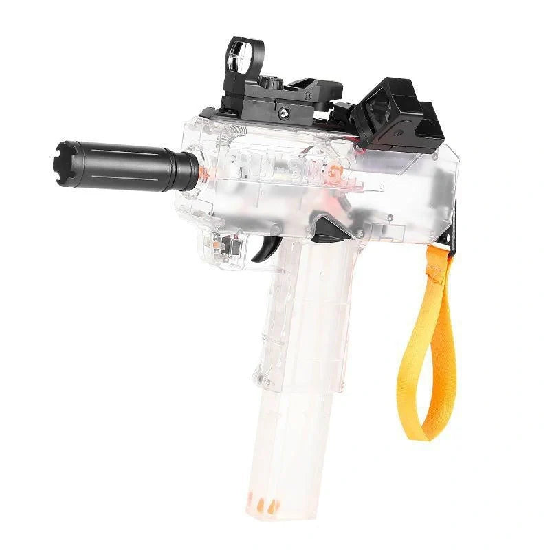 Uzi Electric Burst Water Gun with rechargeable battery and transparent design