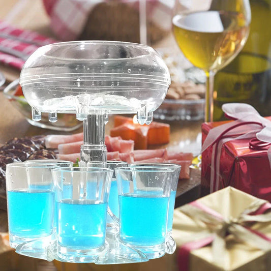6-shot glass dispenser holder with 6 cups for wine, whisky, and beer