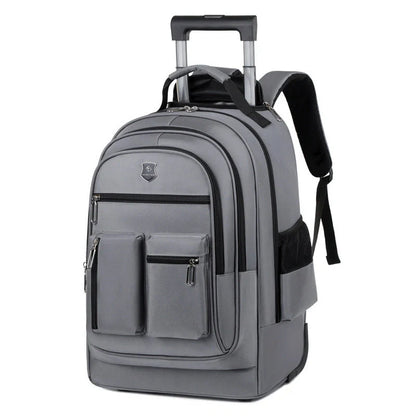 Durable, waterproof trolley backpack with single-directional wheel for smooth mobility and ample storage space for British travellers
