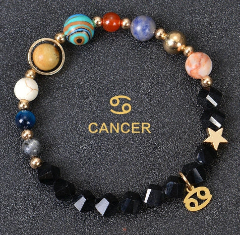 Frosted Stone Beaded Zodiac Bracelet featuring detailed zodiac signs on natural stone beads