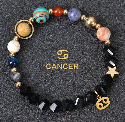 Frosted Stone Beaded Zodiac Bracelet featuring detailed zodiac signs on natural stone beads