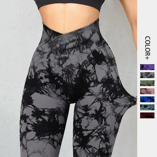 Women's seamless tie-dye leggings with push-up design for yoga and fitness