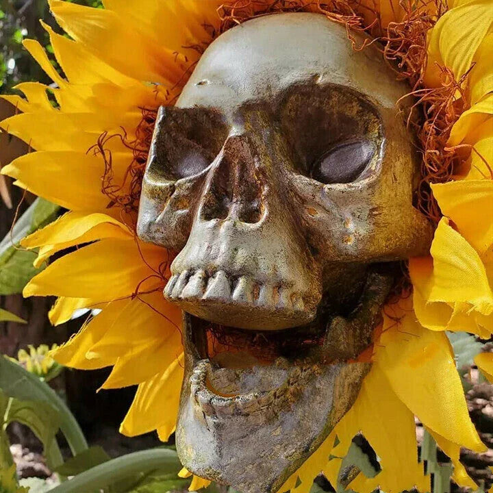 Eerie Sunflower Halloween Decoration with Skull-Shaped Blooms for Haunting Garden Display