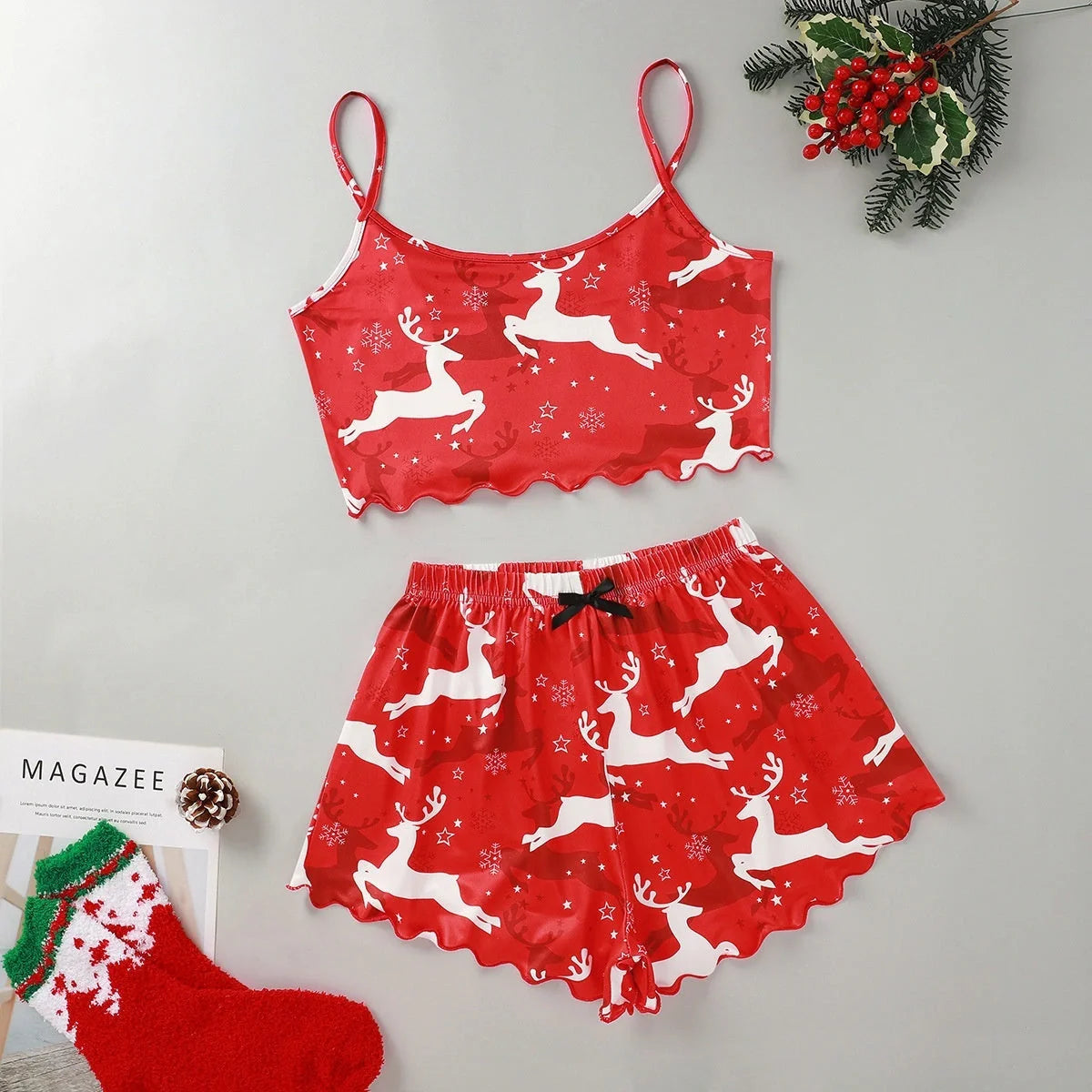 Women's Christmas-themed thin milk silk pajamas set with festive designs