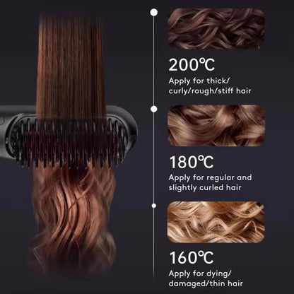 Cordless 2-in-1 Hair Straightener Brush with LCD Display, Offering Versatile Styling on the Go