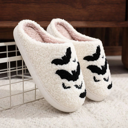 Cosy Bat Slippers for Halloween - Soft Plush Unisex House Shoes in black and white
