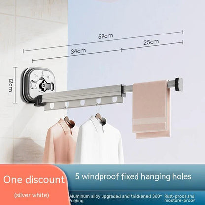 Aluminium suction cup folding clothes hanger with retractable drying rack for space-saving laundry drying