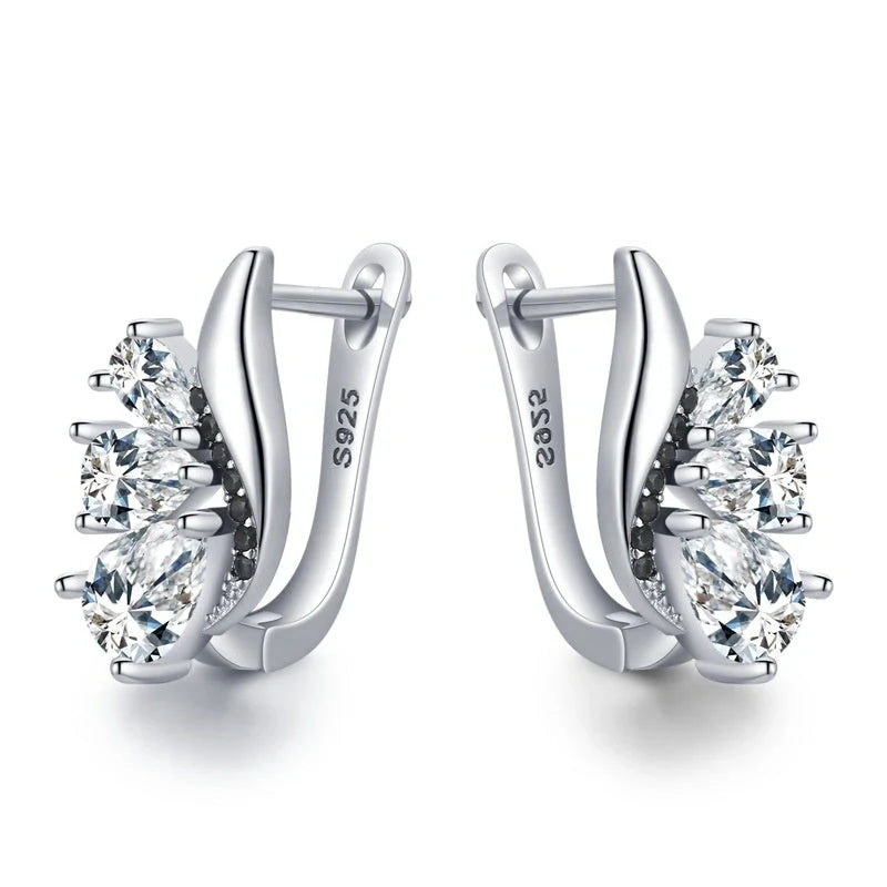 Classic Wings Shape Women's Black Drop-shaped Zircon Earrings, elegant copper design with sparkling zircon details.