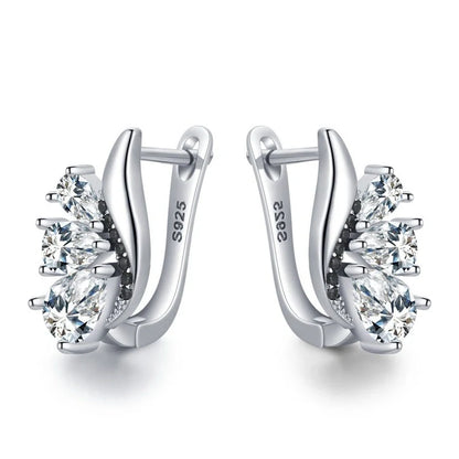 Classic Wings Shape Women's Black Drop-shaped Zircon Earrings, elegant copper design with sparkling zircon details.