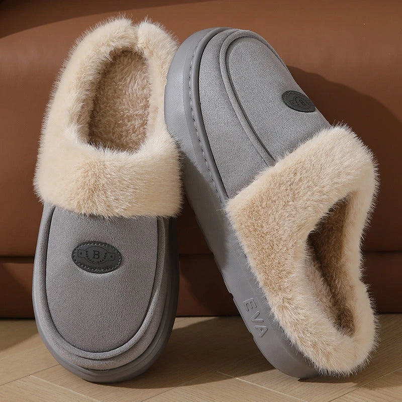 Cozy suede slippers with plush lining and non-slip sole for men's indoor comfort