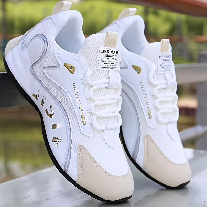 Stylish lace-up sneakers for men in various colorblock designs, featuring breathable mesh or leather uppers and lightweight construction for all-day comfort
