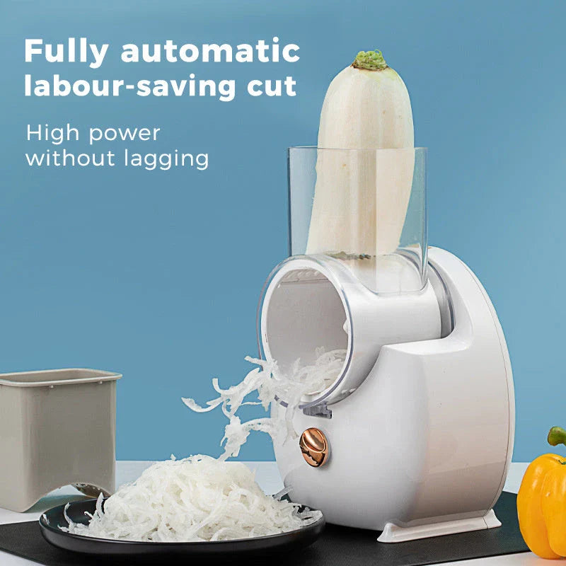 Electric Vegetable Slicer with Interchangeable Blades, Suction Base, and Compact Design for Efficient Meal Prep