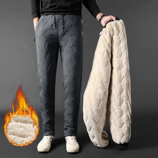 Men's winter velvet fleece jogging pants with zip pocket