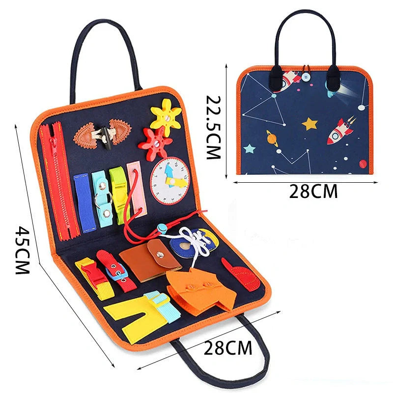 Children's felt busy board for dressing and buttoning skills development