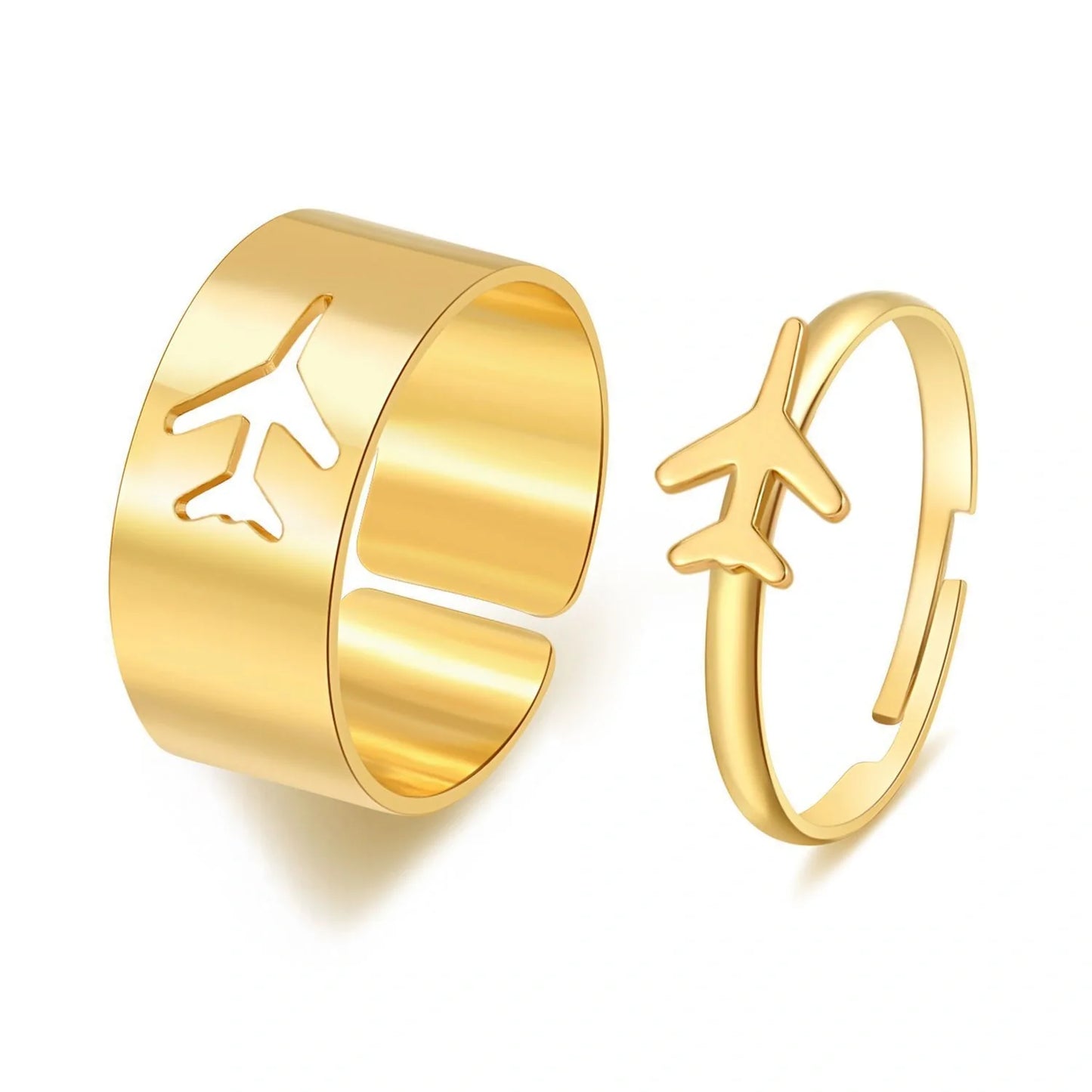 Punk style adjustable butterfly couple rings in gold and silver