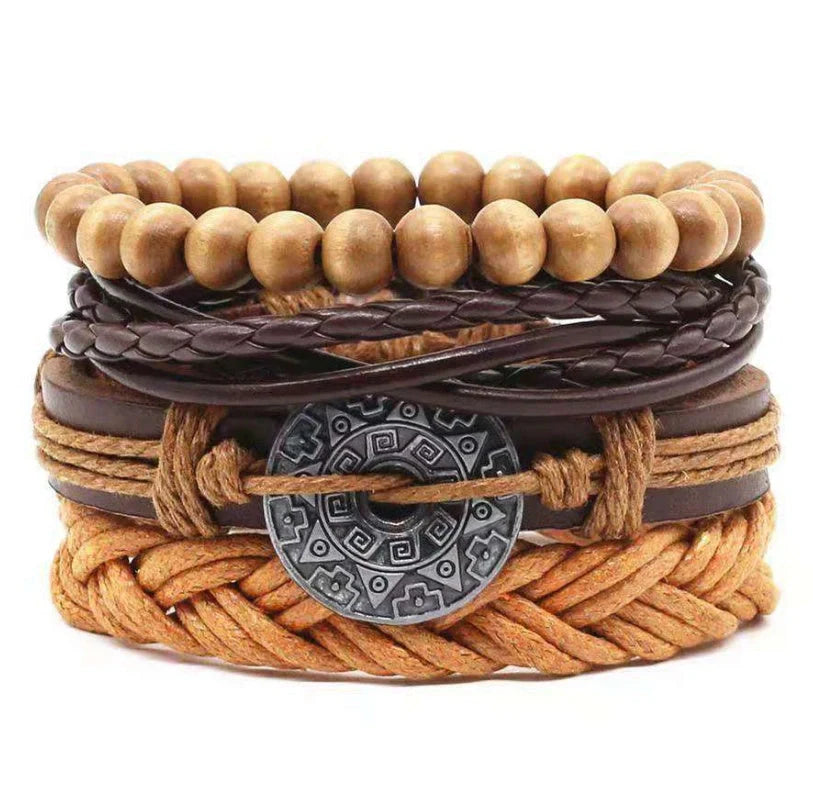 Men's genuine leather vintage braided bracelet with adjustable closure