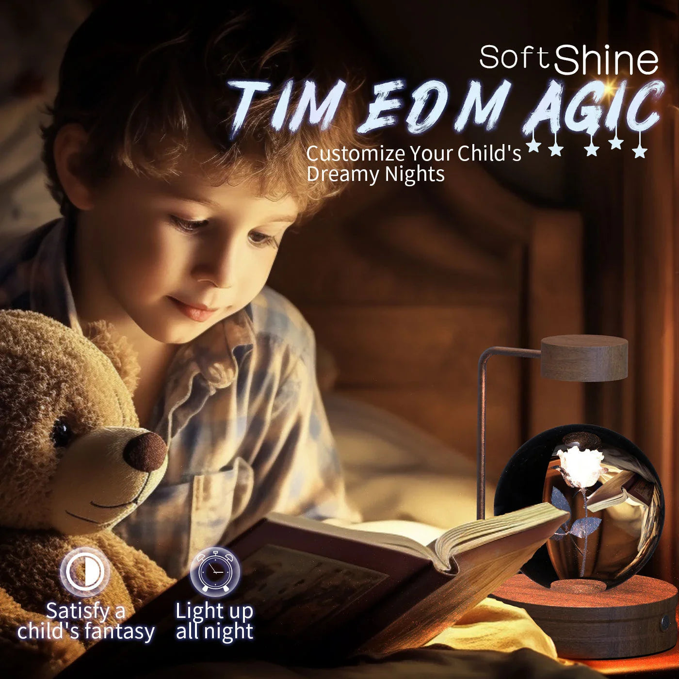 Enchanting crystal ball night light with cosmic designs, creating a warm and soothing ambiance in any room.