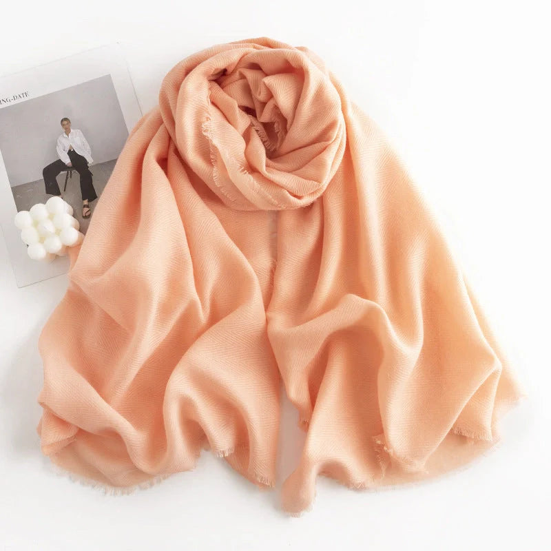Herringbone pattern artificial cashmere scarf with tassel fringes